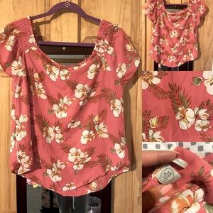 Tropical Flower off the shoulder top size large